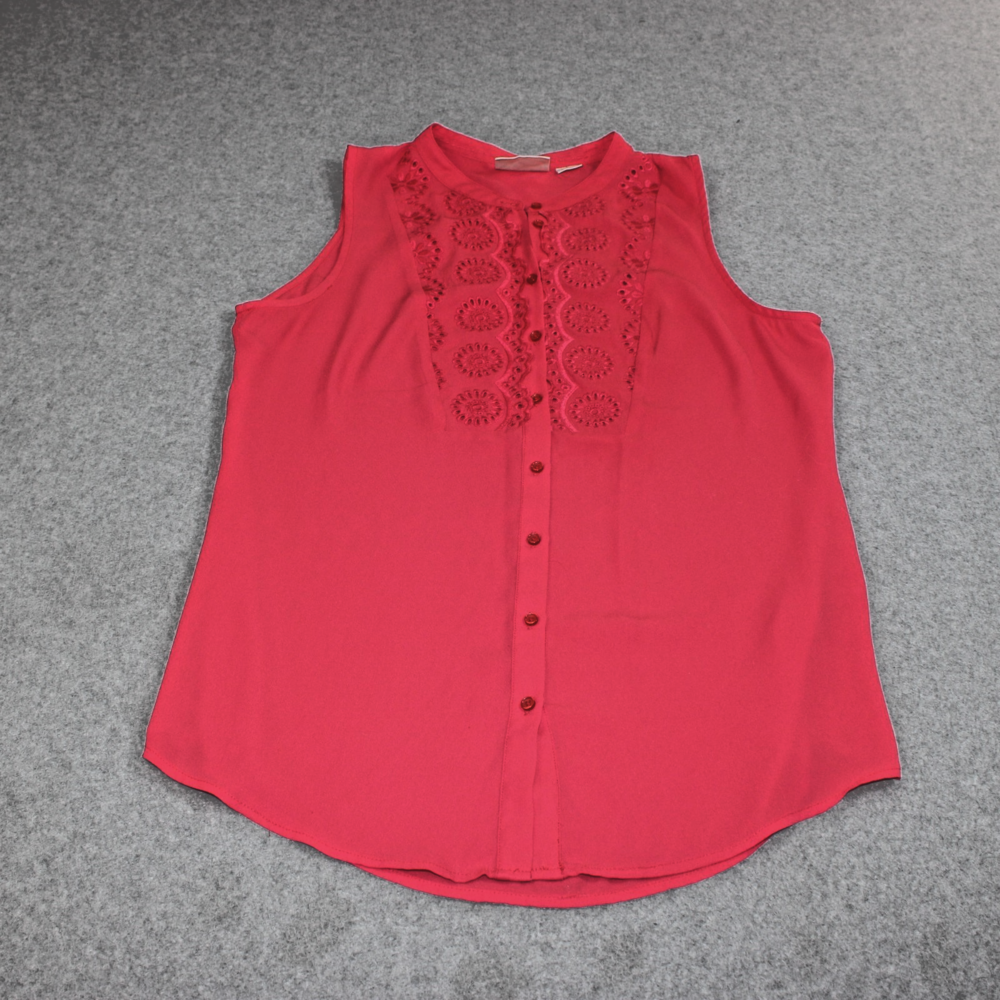 Maeve Anthropologie Shirt Women 6 Red Embroidered Button Sleeveless Lightweight